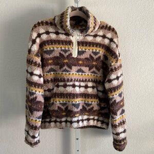 Offline by Aerie Sherpa 1/4 Zip Fleece Pullover Aztec Brown Cozy Jacket M Winter
